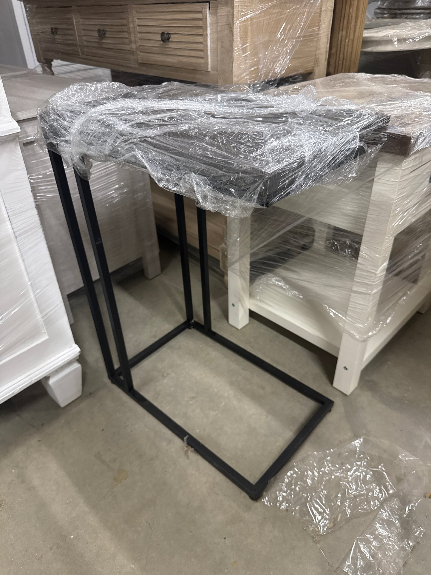 Dark Wood C-Table with Black Metal Base
