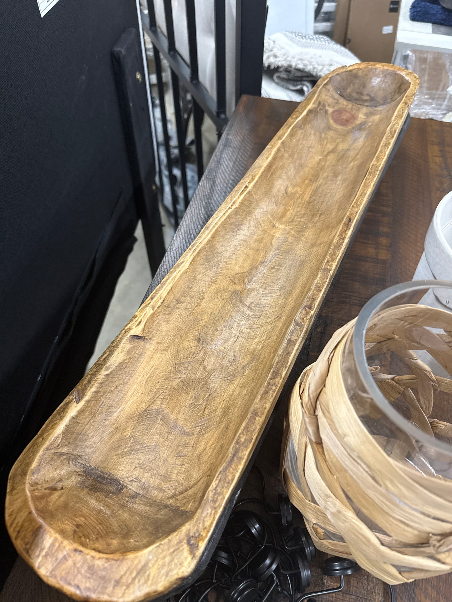 Long Natural Wood Dough Bowl