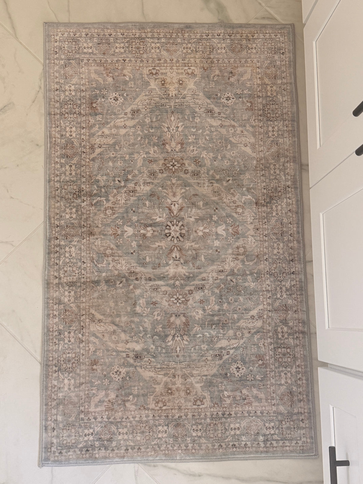 Dusty Blue, Brown, and Cream Rug 24” x 40”