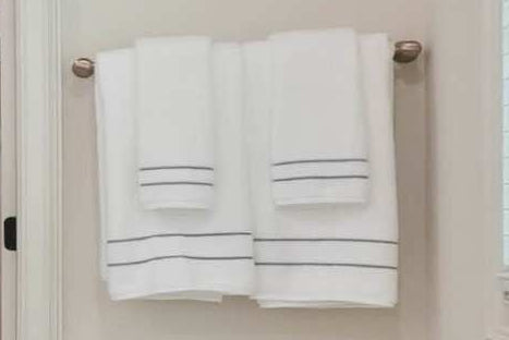 White With Blue Striping Bath Towel