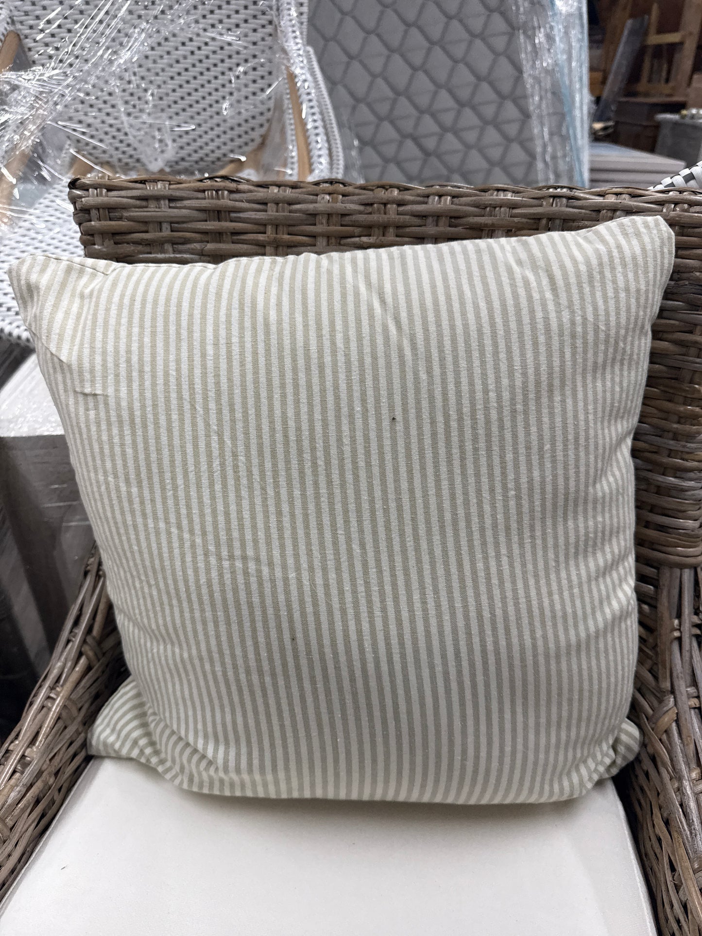 Cream Ticking Stripe Throw Pillow