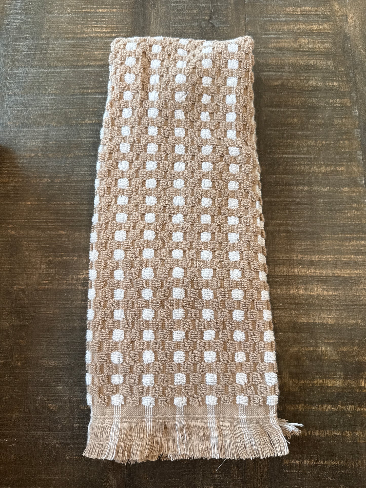 Brown and White Dotted Hand Towel