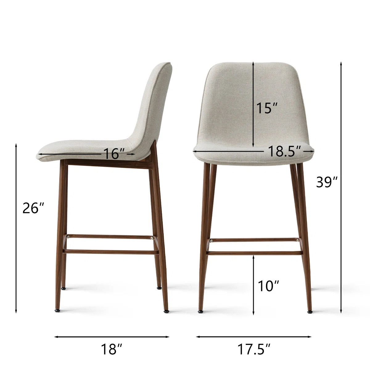 26 inch Mid-Century Modern Upholstered Counter Height Stools (Set of 3)