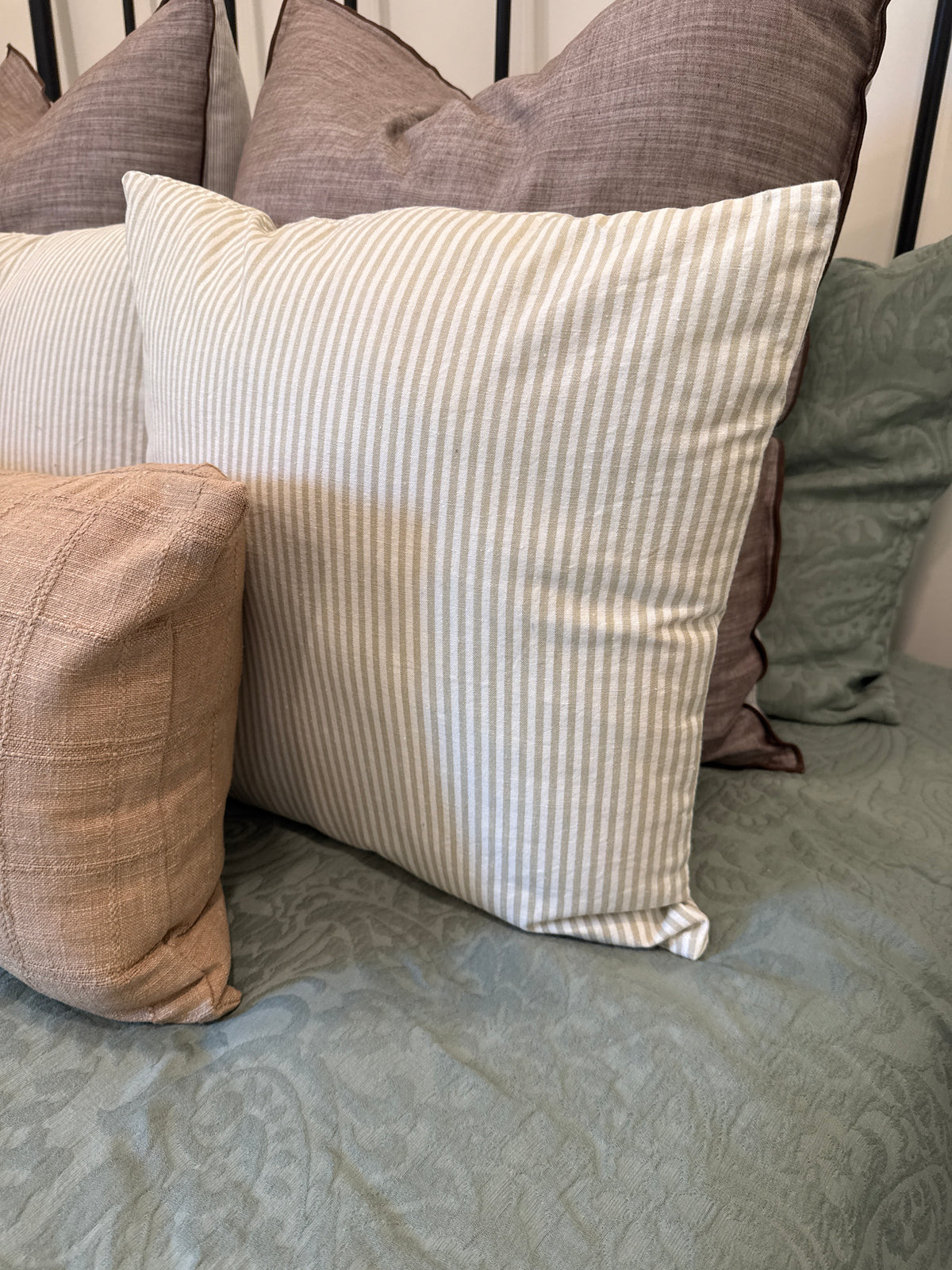 Tan and White Stripe Throw Pillow