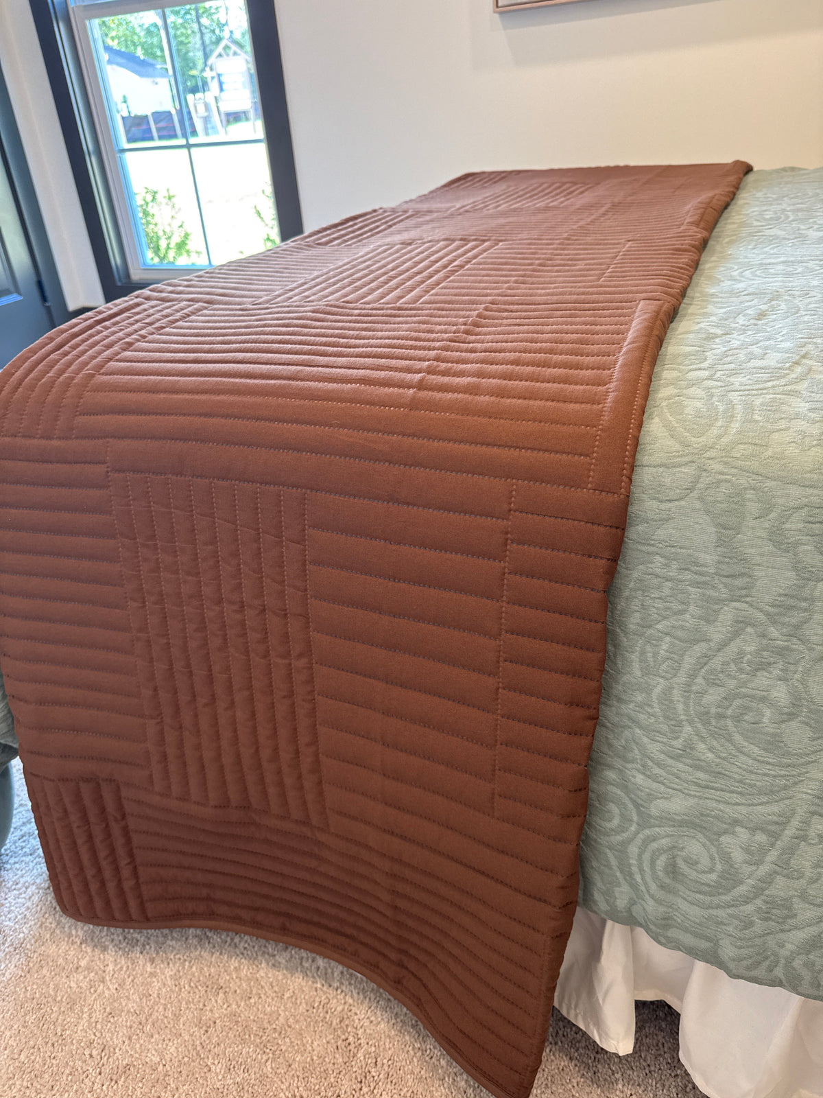 Brown Line Pattern Queen Quilt