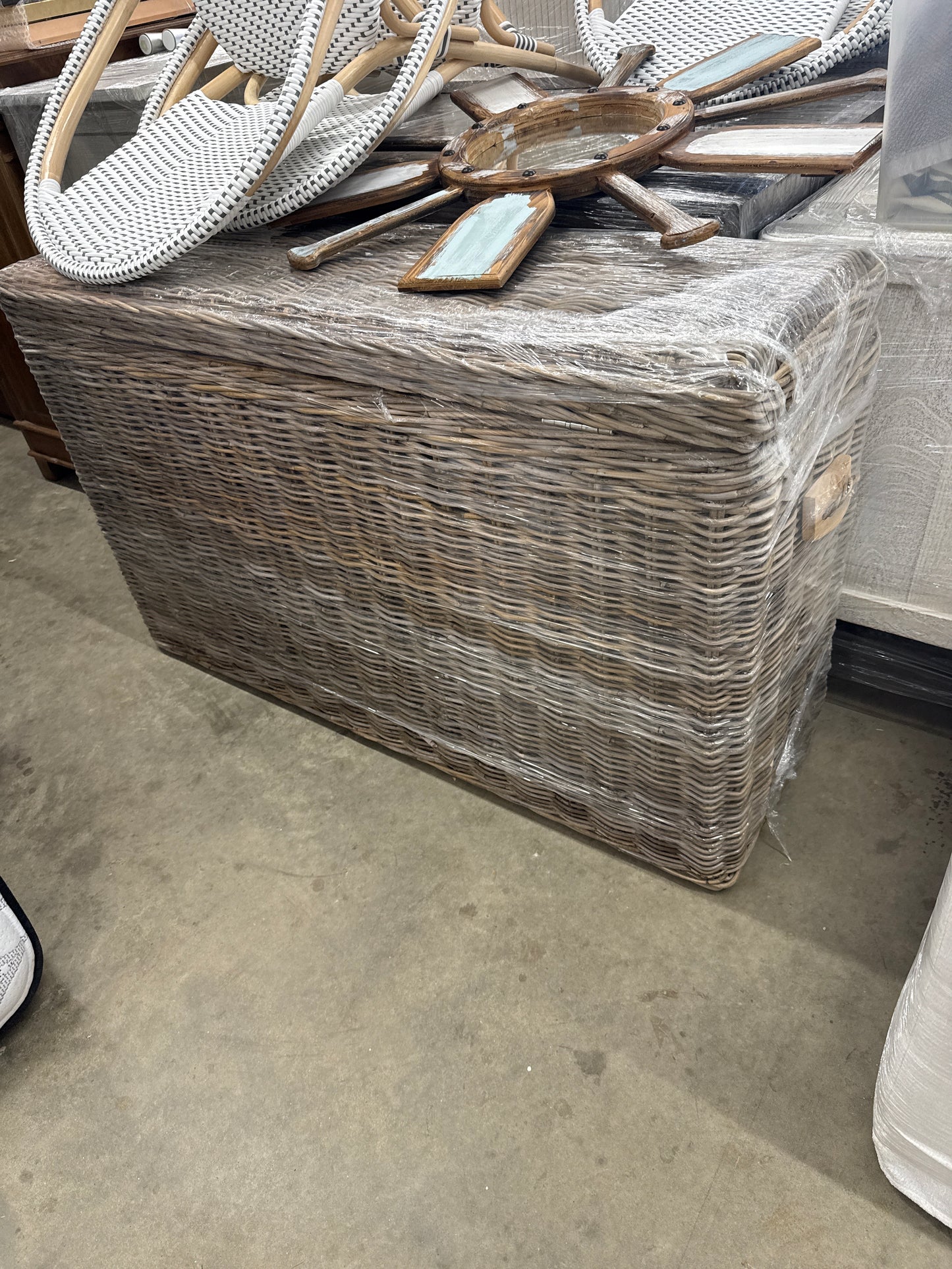 Large Gray Rattan Storage Chest