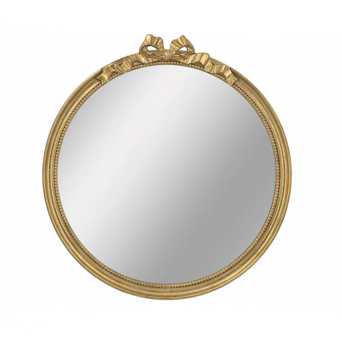 30" x 32.1" Gold Round Decorative Bow Wood Frame Wall Mirror
