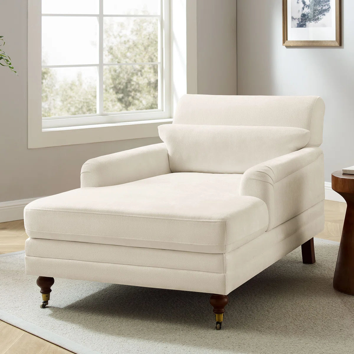 Beige 37.01'' Upholstered Chaise Lounge