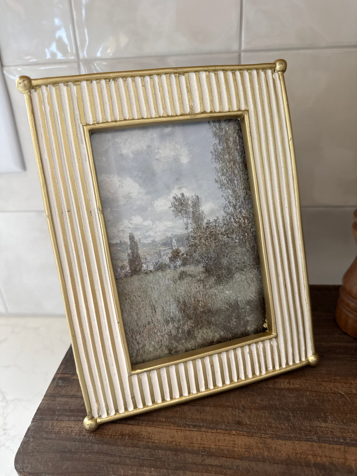 Gold/White Stripe Picture Frame
