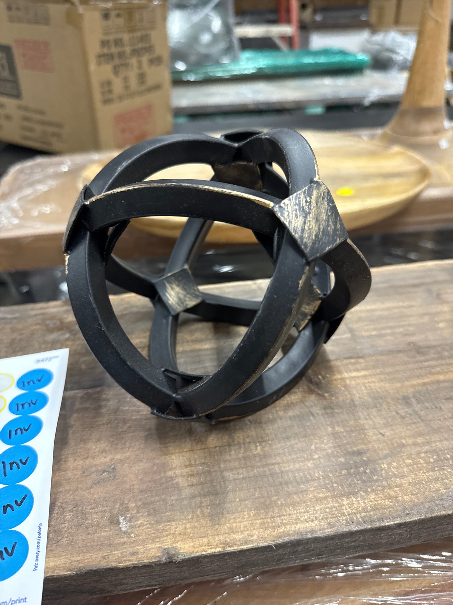 Black Metal Geometric Orb Sculpture