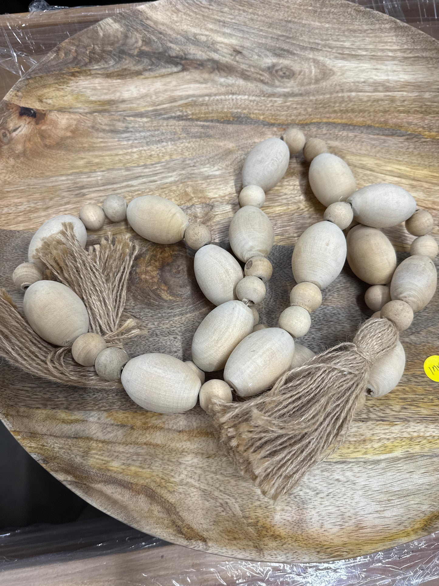 Natural Wood Bead Garland with Jute Tassels