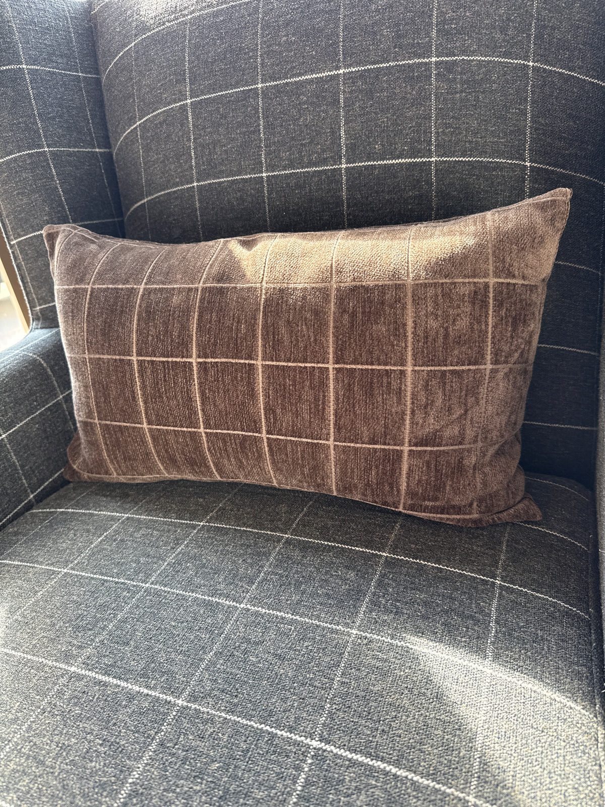 Brown Windowpane Lumbar Pillow