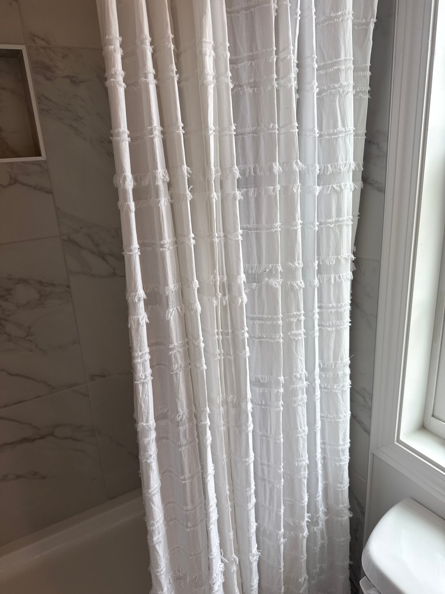 White Fringed Line Shower Curtain