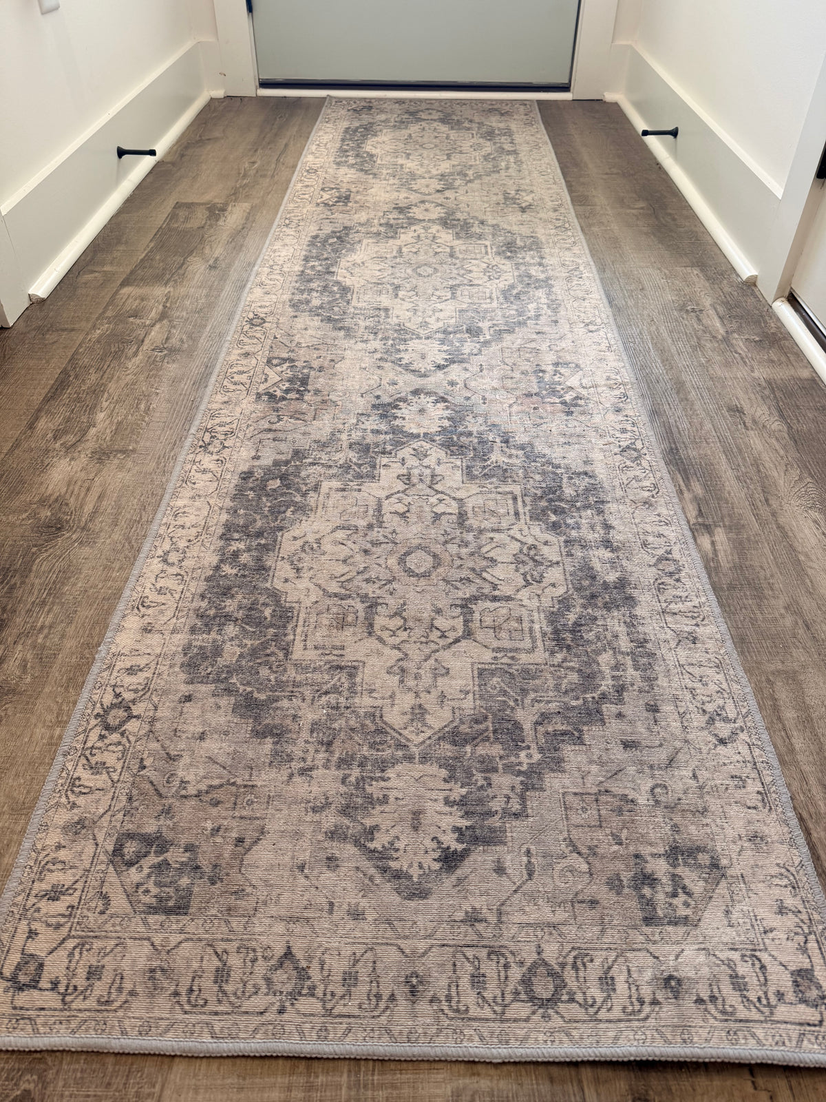 Blue and Cream Oriental Runner Rug