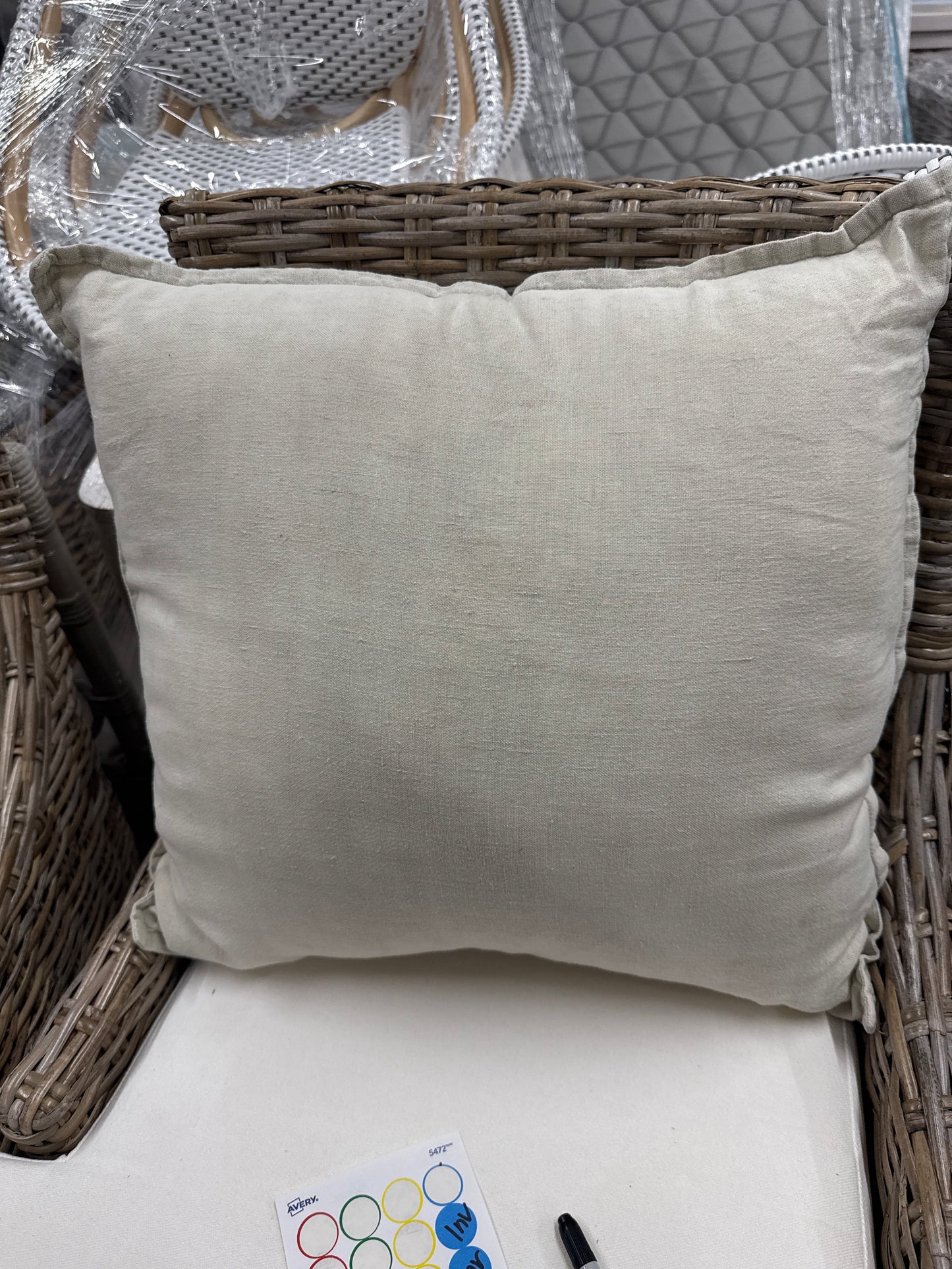 Cream Flanged Linen Throw Pillow