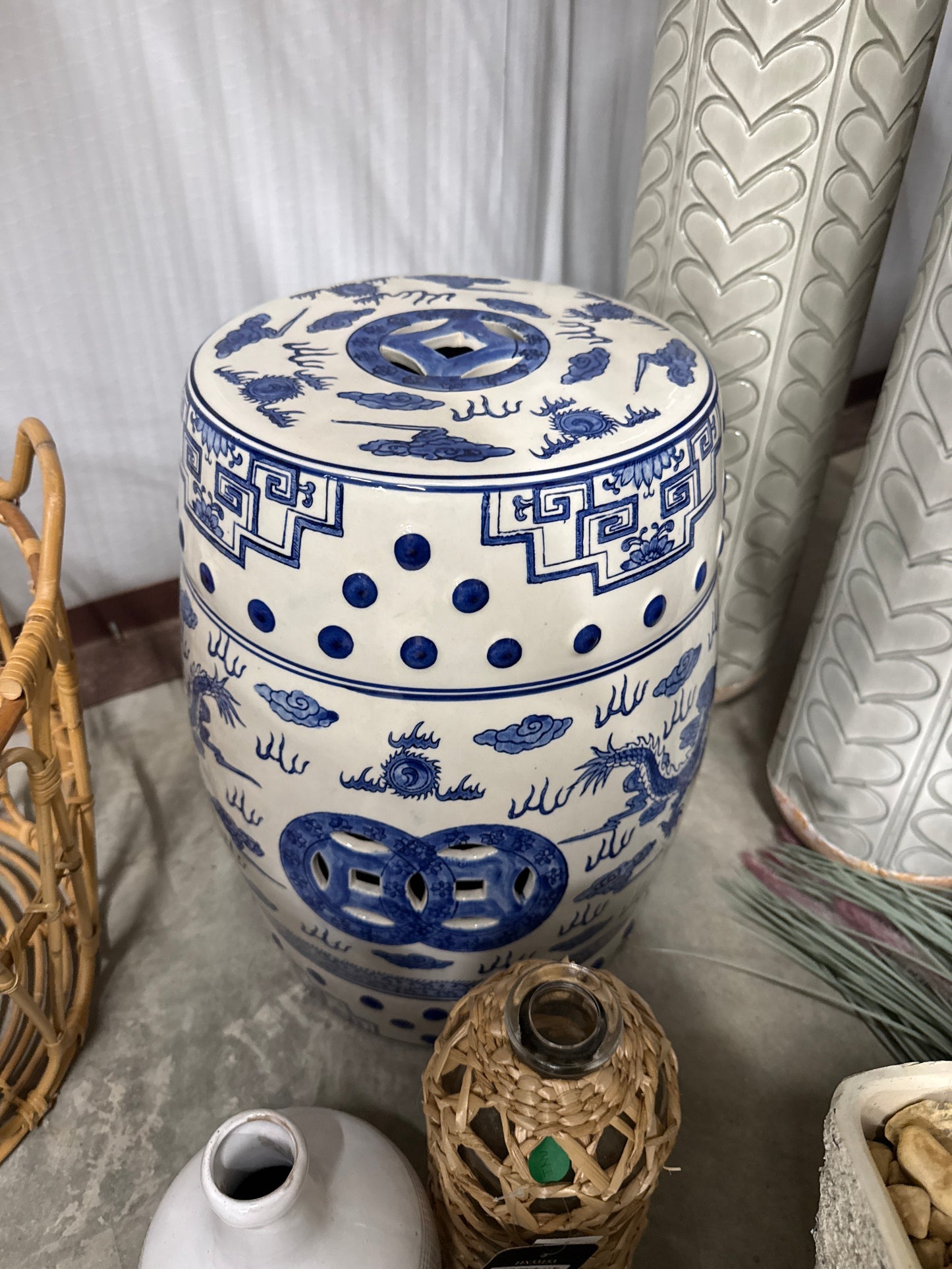 Blue & White Chinoiserie Ceramic Garden Stool