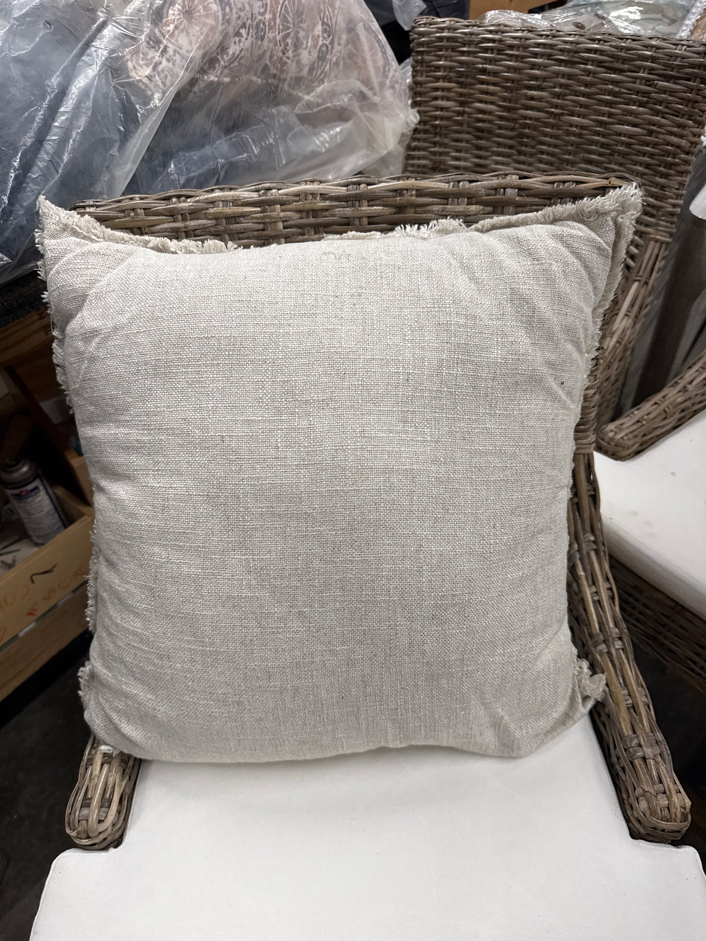 Cream Fringe Edge Woven Throw Pillow