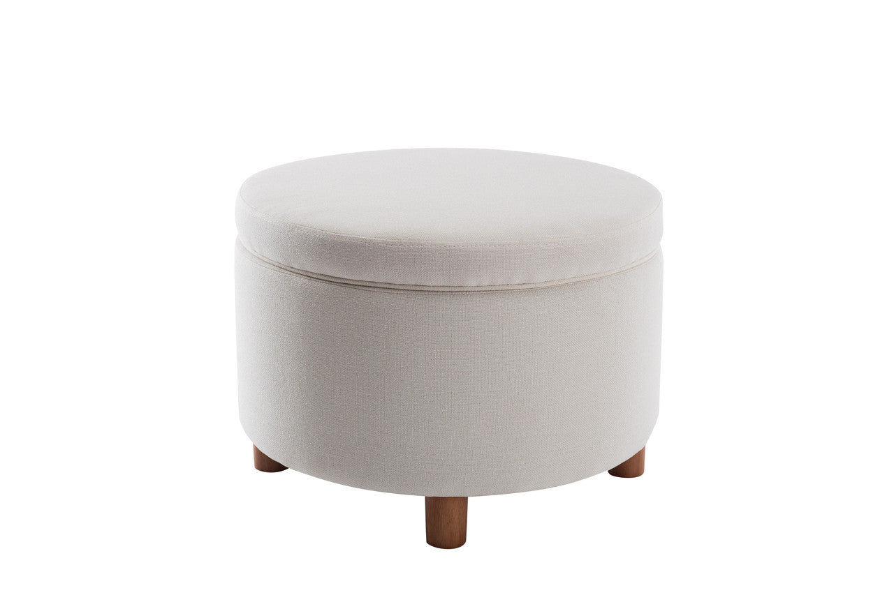 Large Round Storage Ottoman, Lift Off Lid - Cream