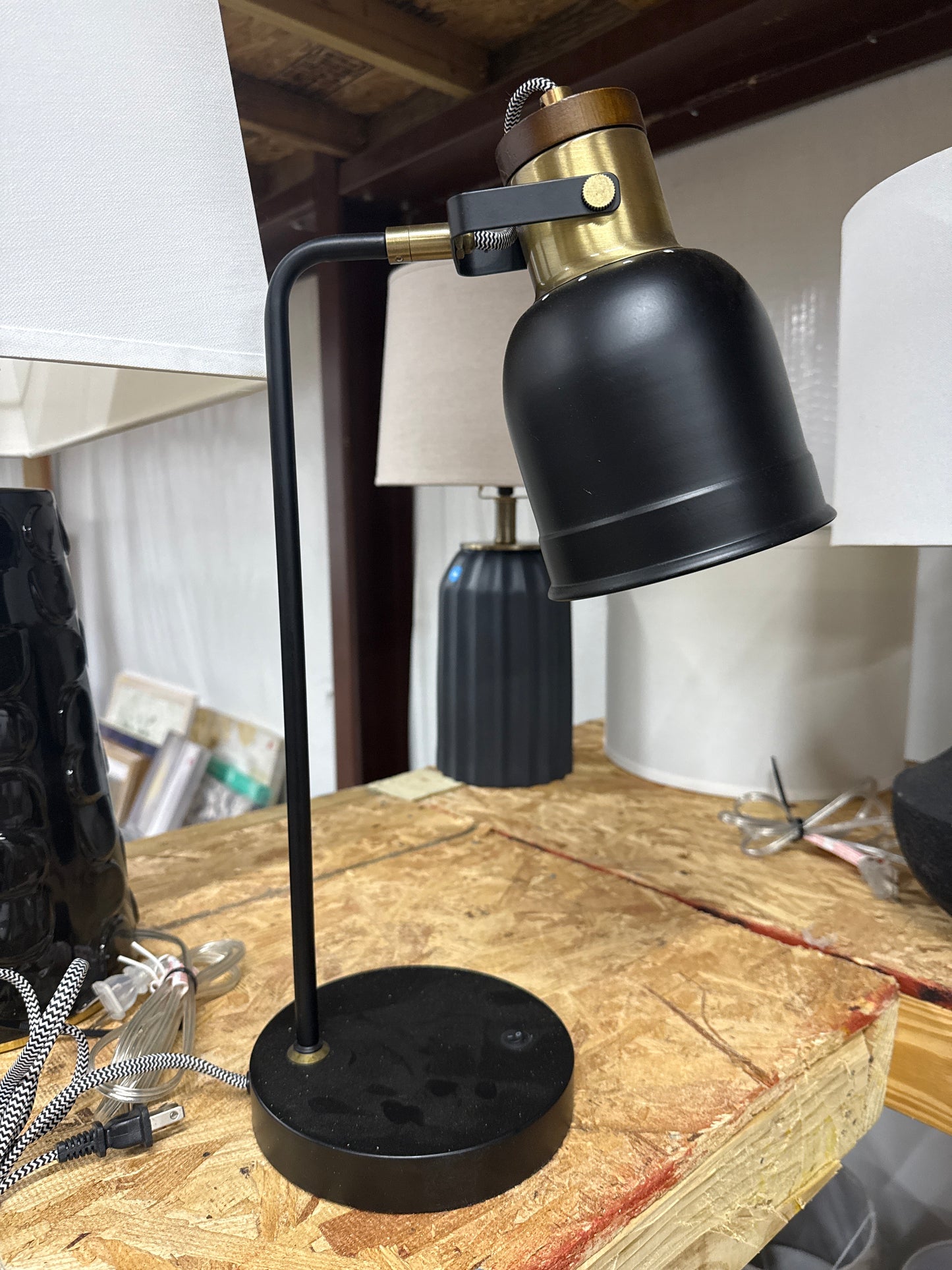 Black & Brass Industrial Adjustable Desk Lamp