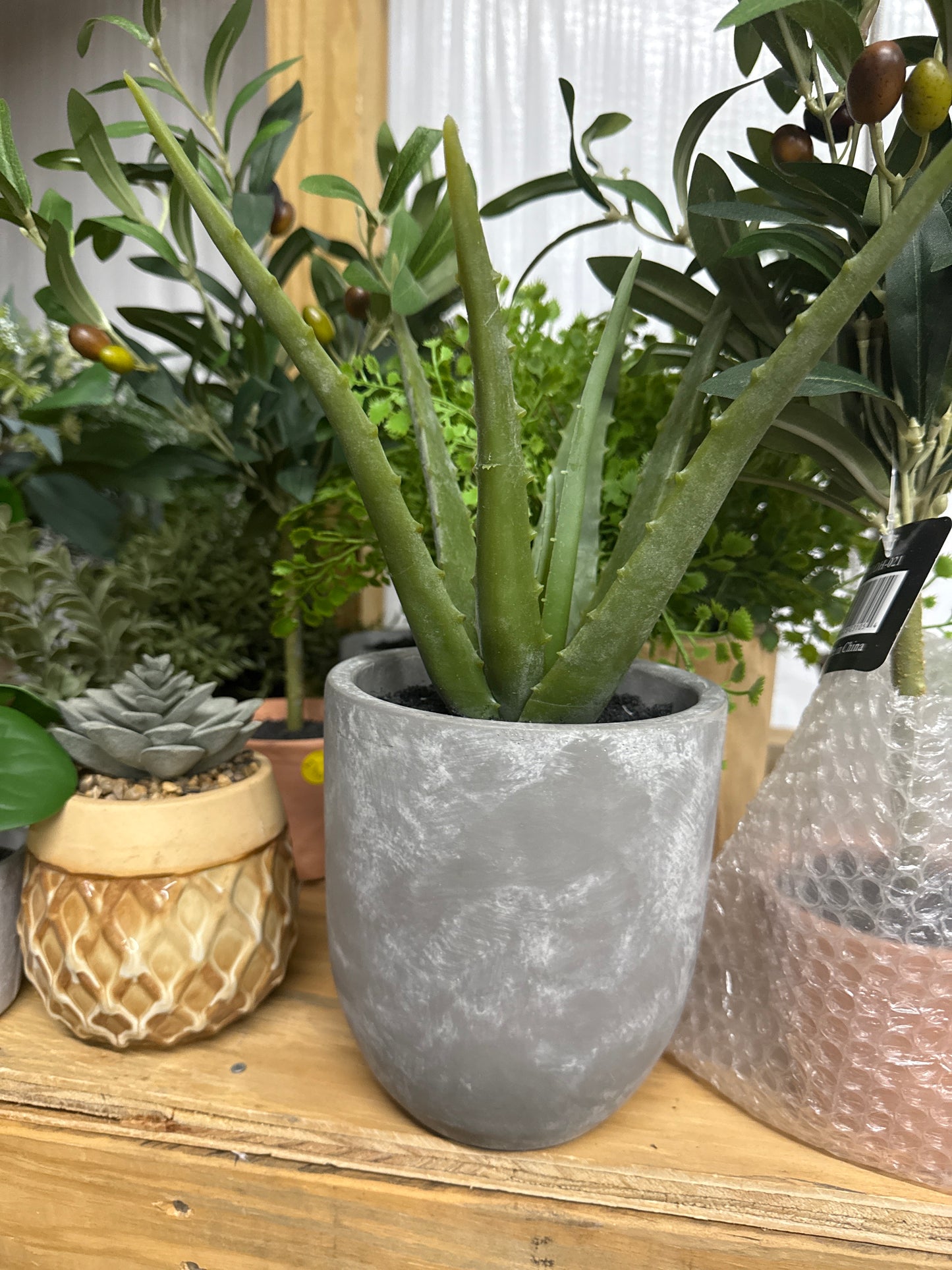 Faux Aloe Vera - Grey Concrete Pot