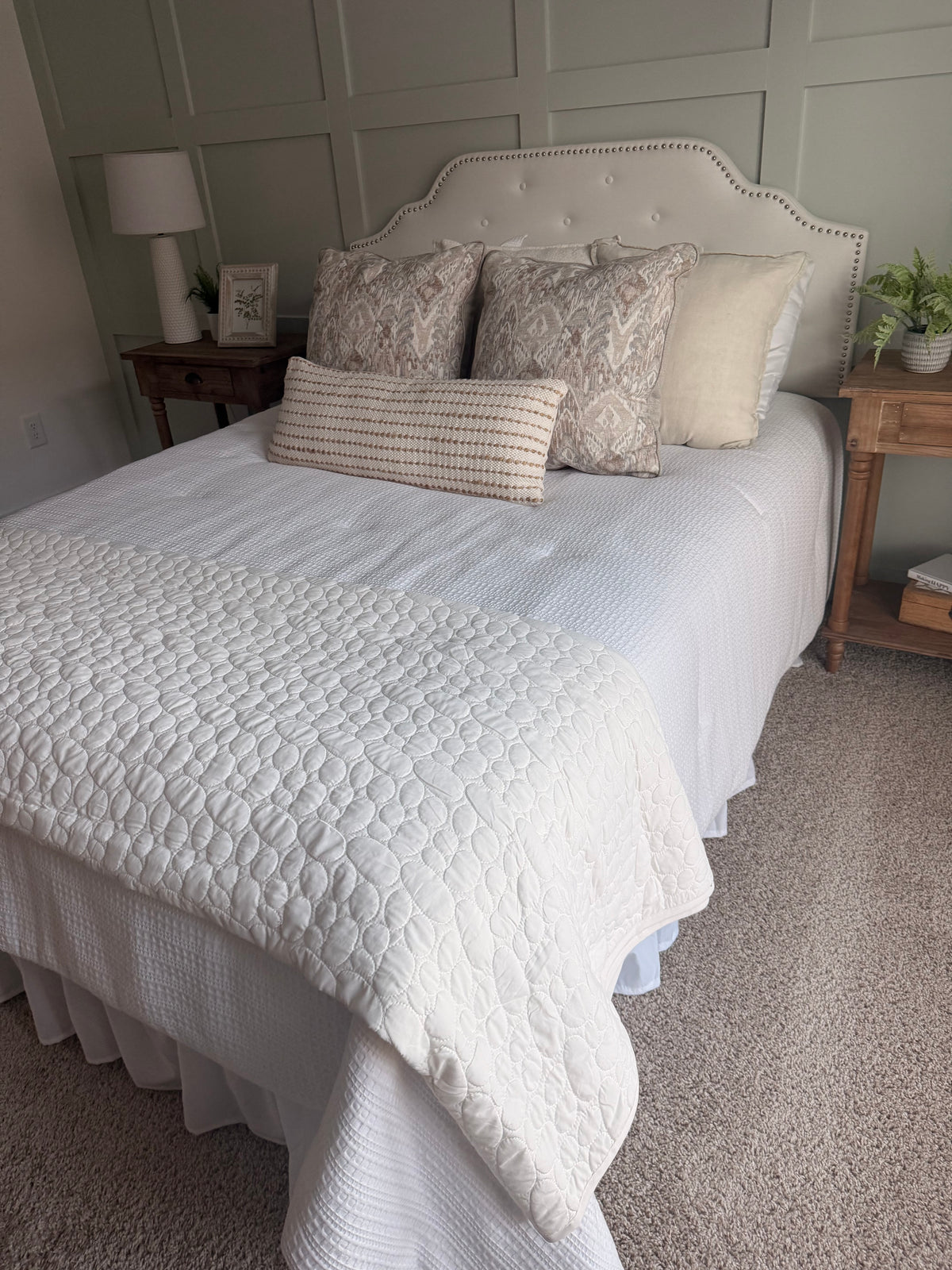 White Quilt with Oval Pattern