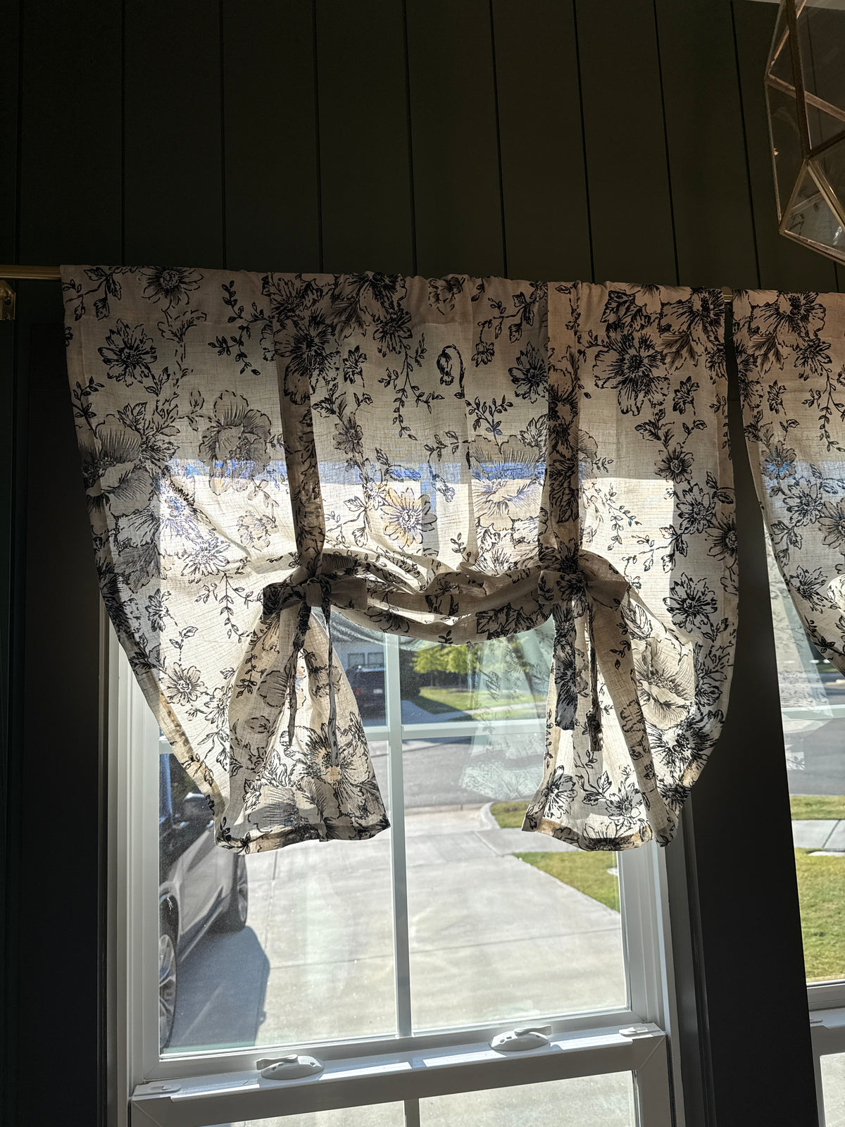 Ivory and Black Linen Floral Curtain