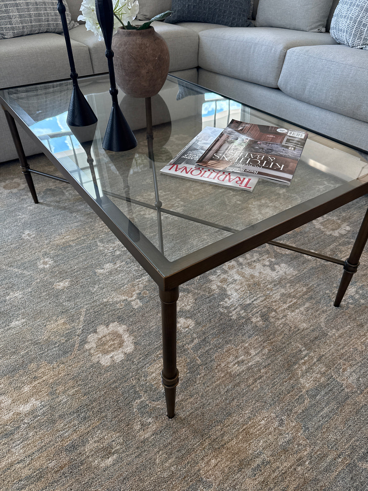 44” Glass Top Rectangular Coffee Table