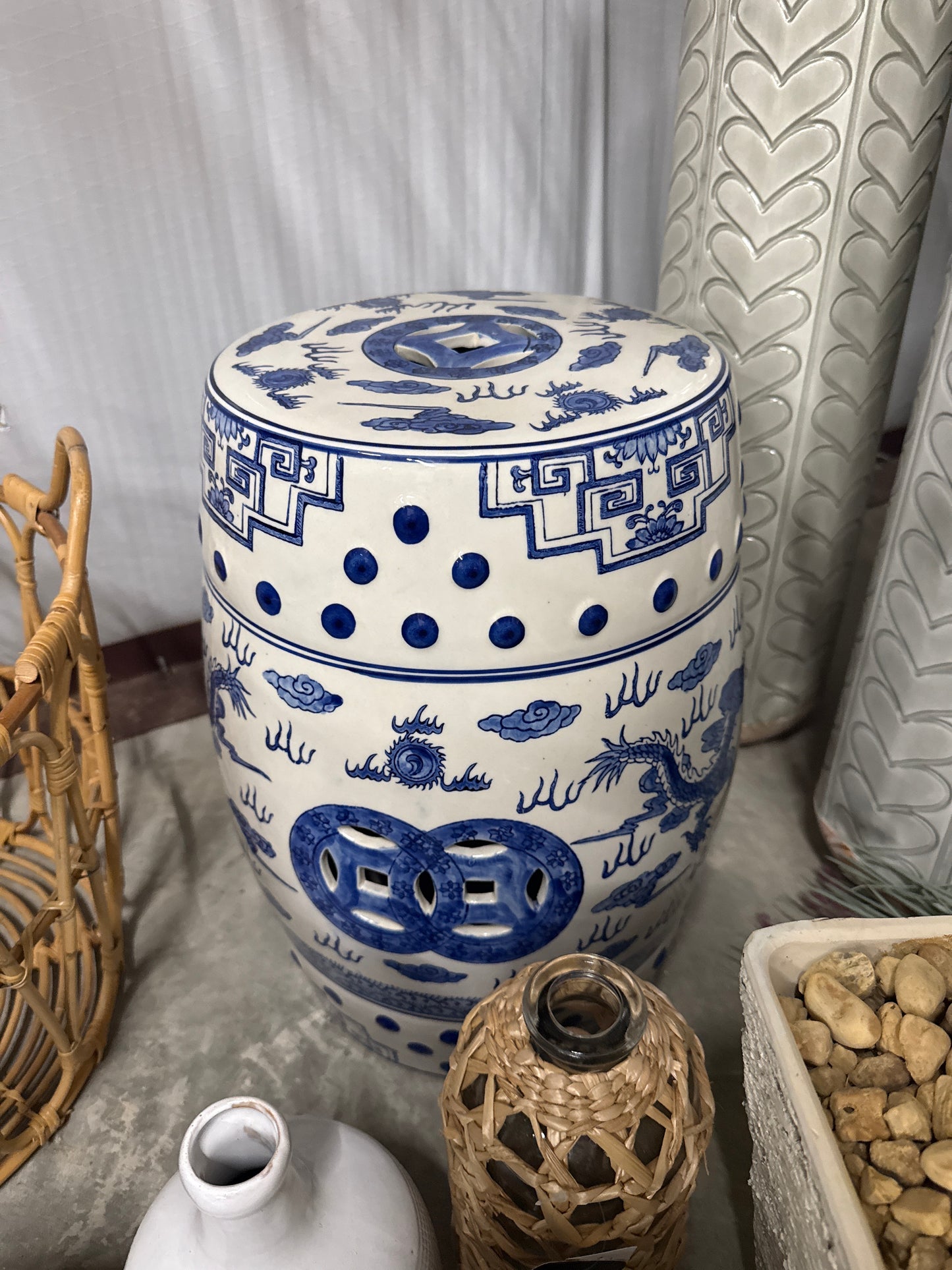 Blue & White Chinoiserie Ceramic Garden Stool