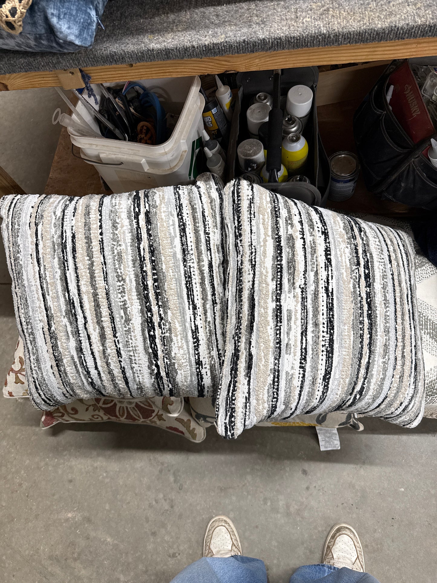 Grey & Black Textured Stripe Throw Pillows (Set of 2)