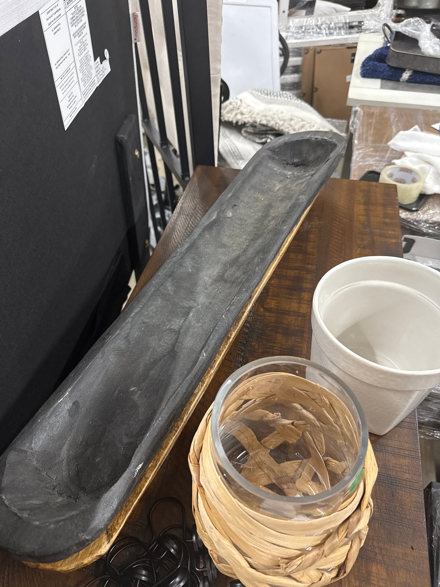 Long Charcoal Wood Dough Bowl
