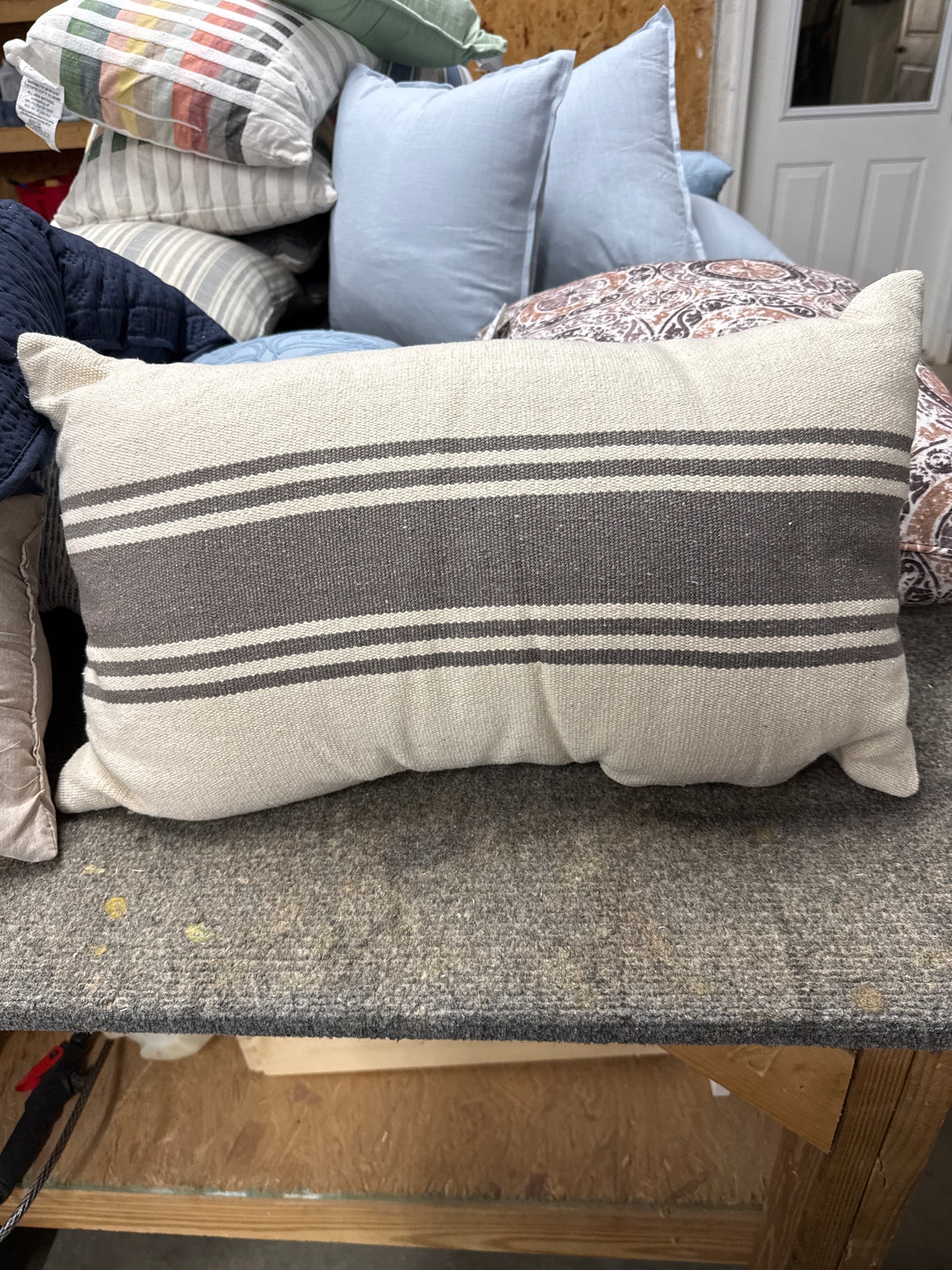 Gray Stripe Lumbar Pillow