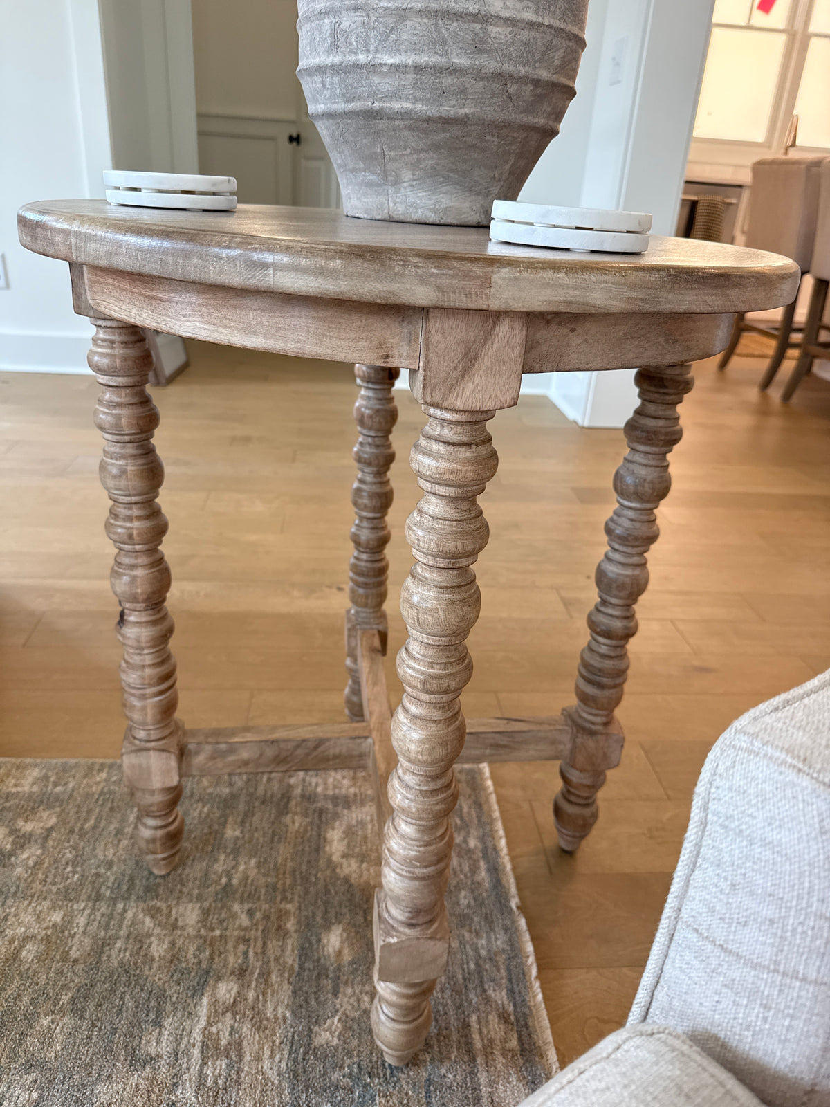 Tall Light Wood Spindled Side Table
