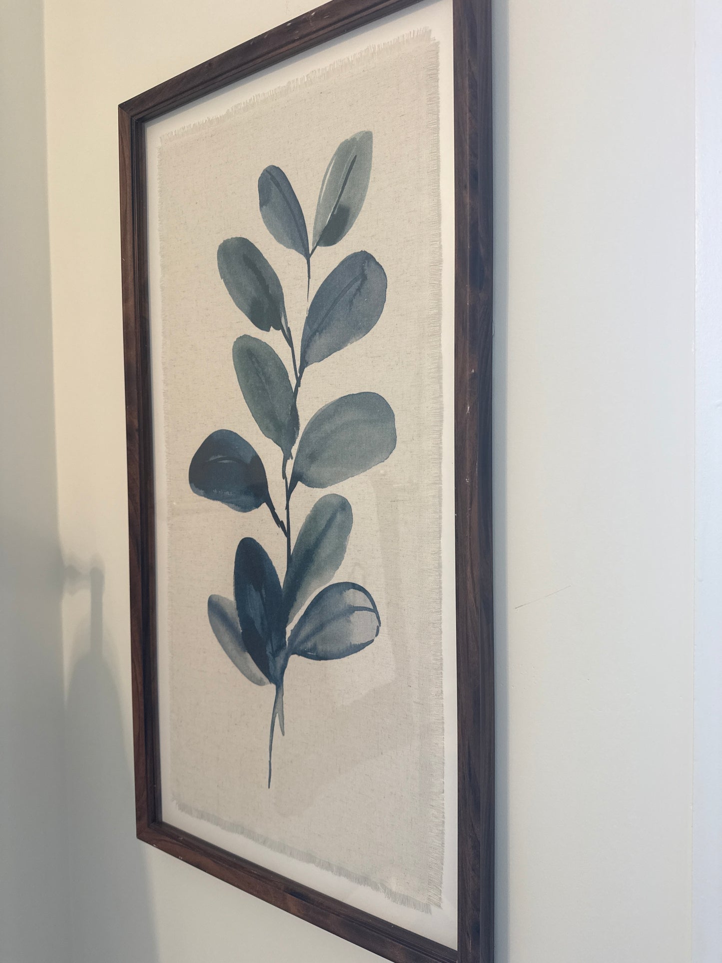 Plant on Fringed Linen in Wood Frame