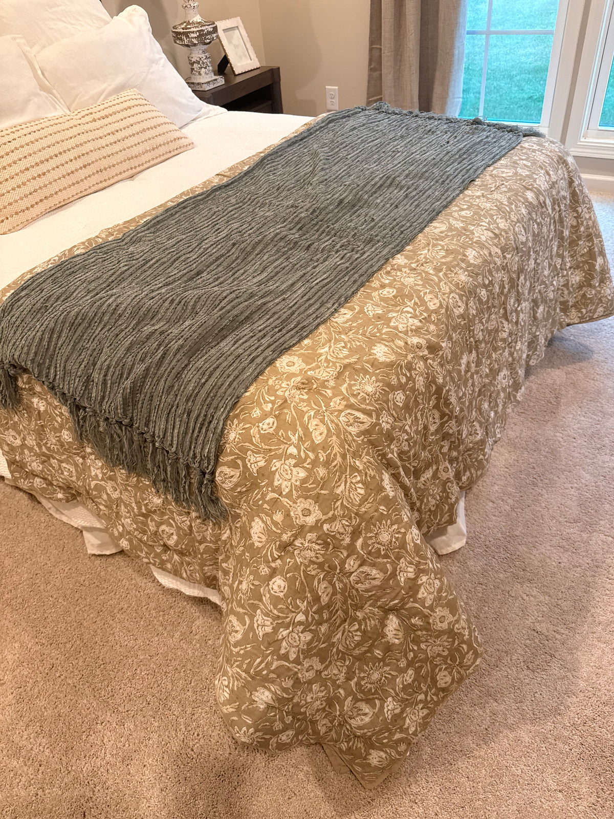 Tan Floral Queen Quilt