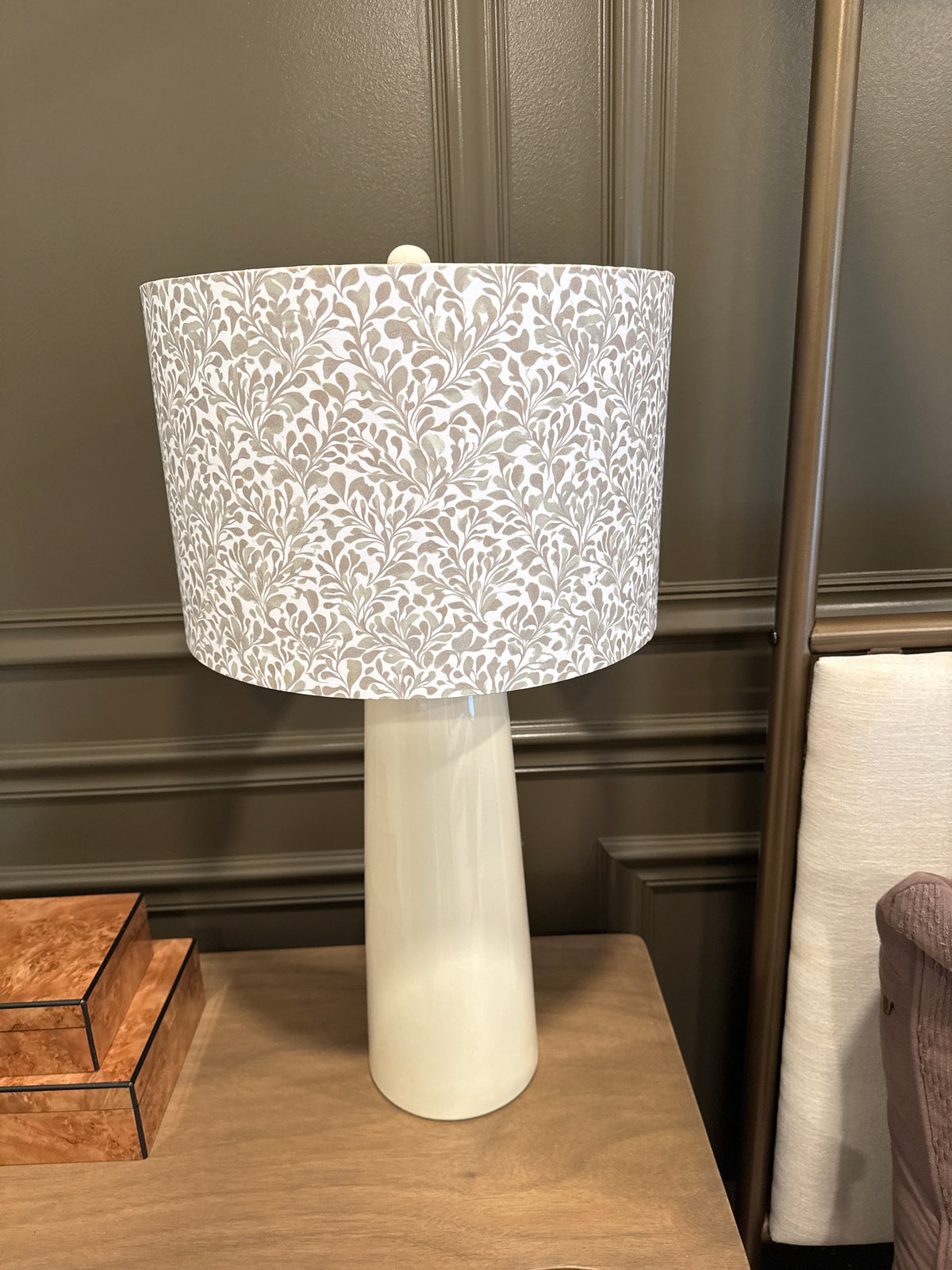 Off White Lamp w/ Greenery Patterned Shade