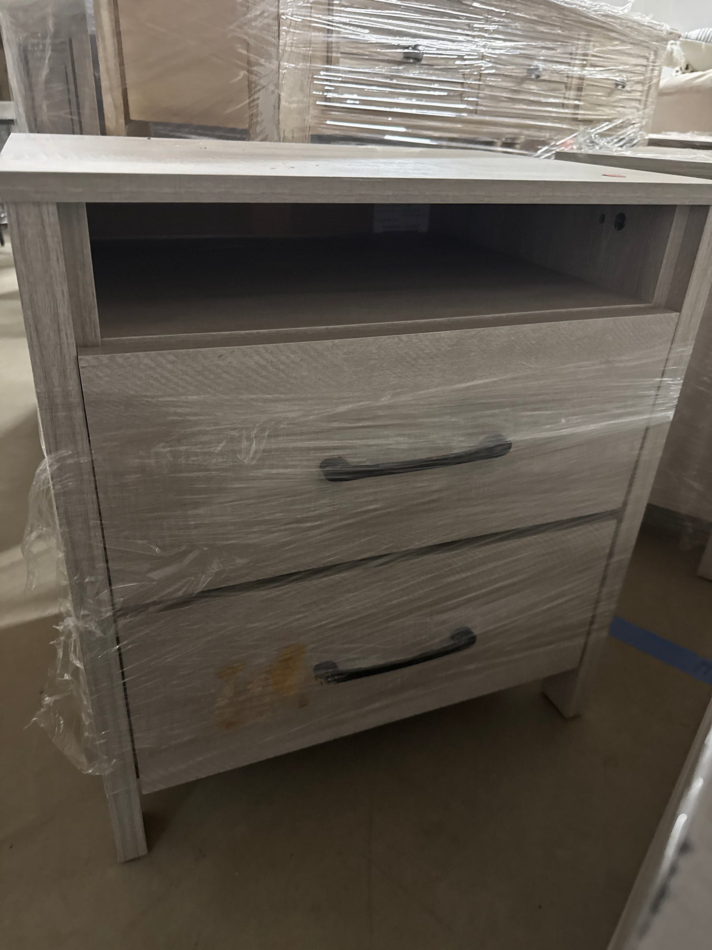 Gray Whitewash Nightstand with Open Shelf