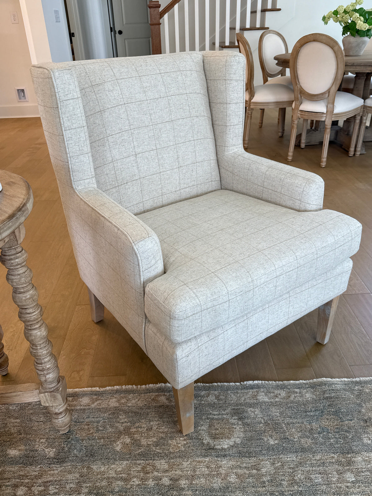 Ivory and Brown Plaid Chair