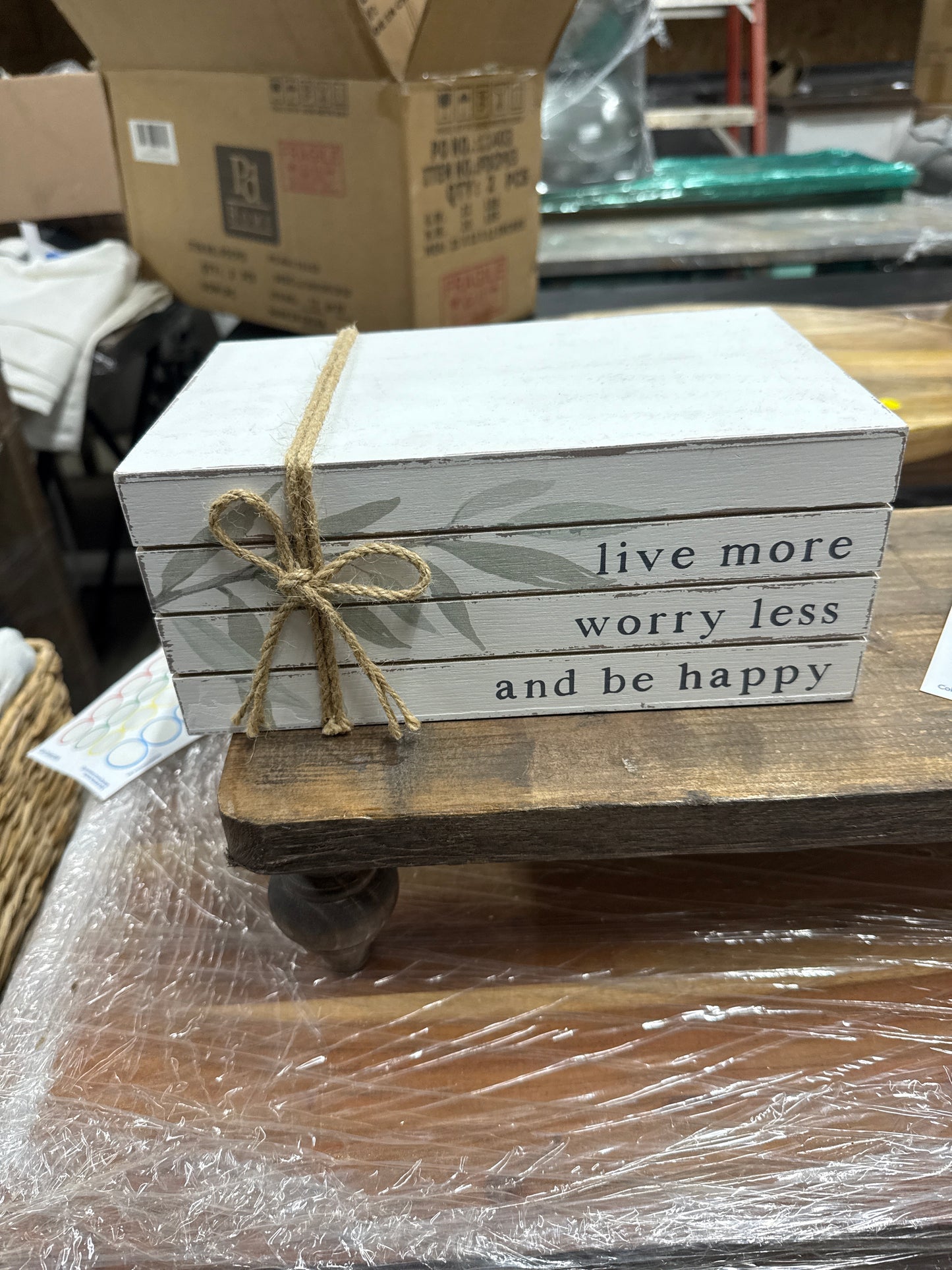 "Live More Worry Less and Be Happy" Decorative Book Stack