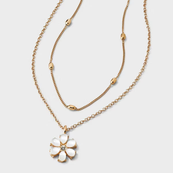 Flower Charm Layered Necklace