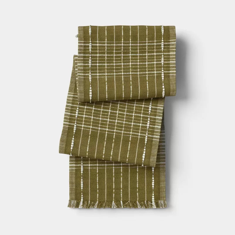 14x72" Table Runner Ikat Woven Olive