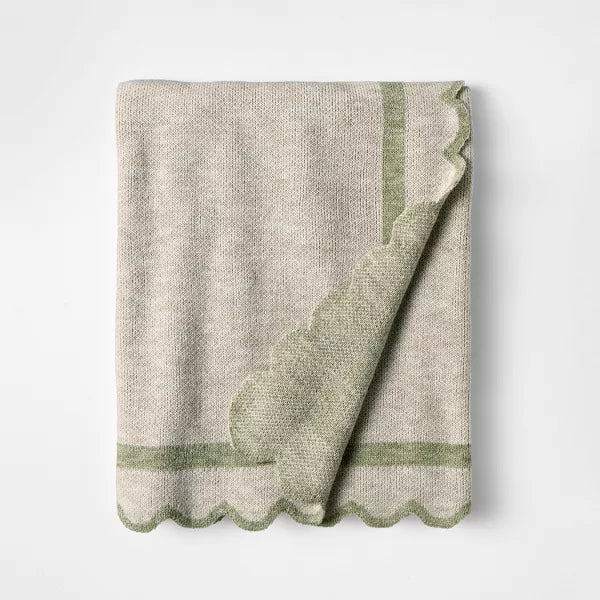 Scalloped Edge Throw Green