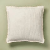 24"x24" Slub Striped Fringe Square Throw Pillow Sour Cream