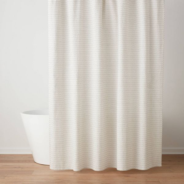Woven Dot Line Shower Curtain Ivory/Black