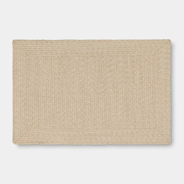 2'x3' Natural Woven Rectangular Braided Outdoor Accent Rug Heathered Cream