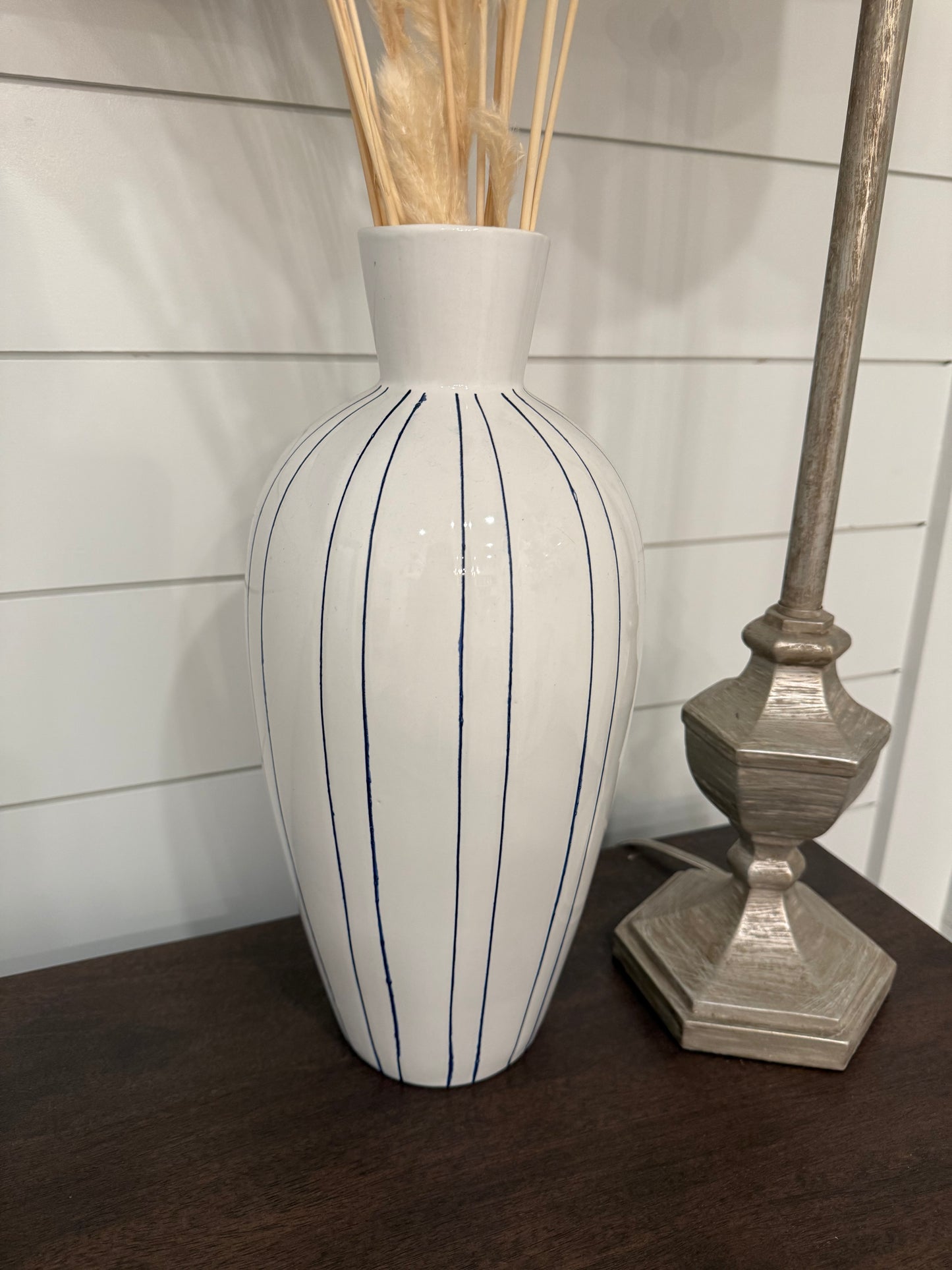 White and Blue Stripe Vase