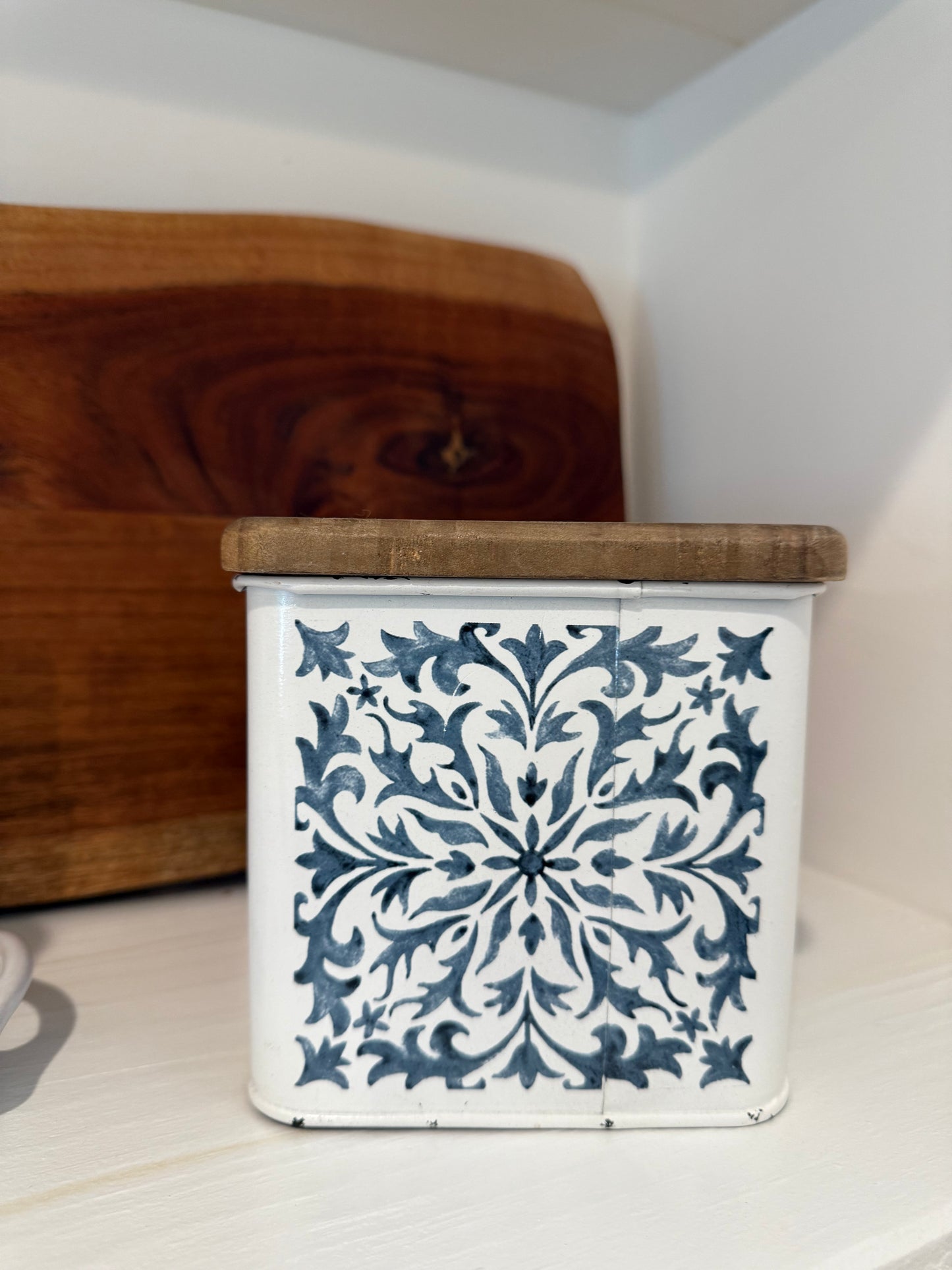 White and Blue Box with Wood Top