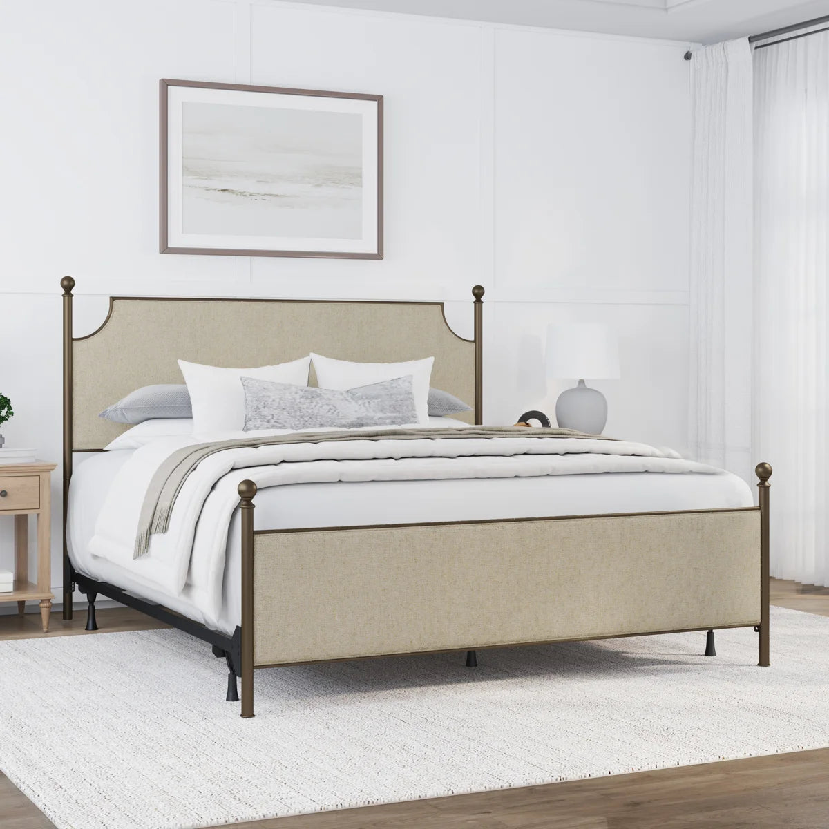 king oil rubbed bronze & tan upholstered headboard & footboard