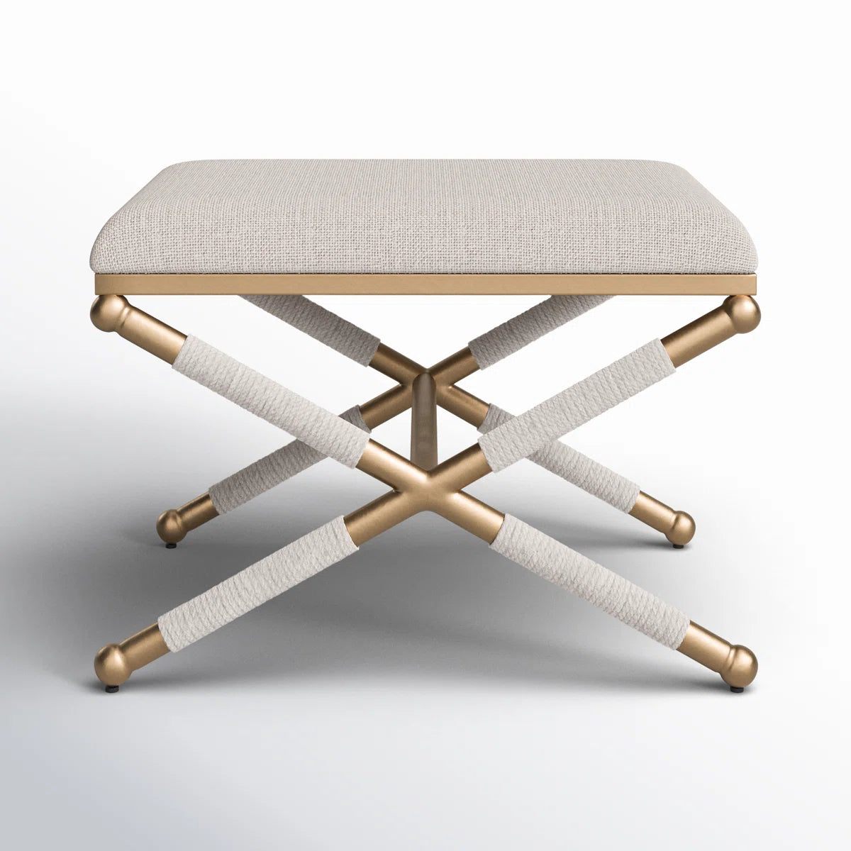 Gold and Linen Metal Accent Stool