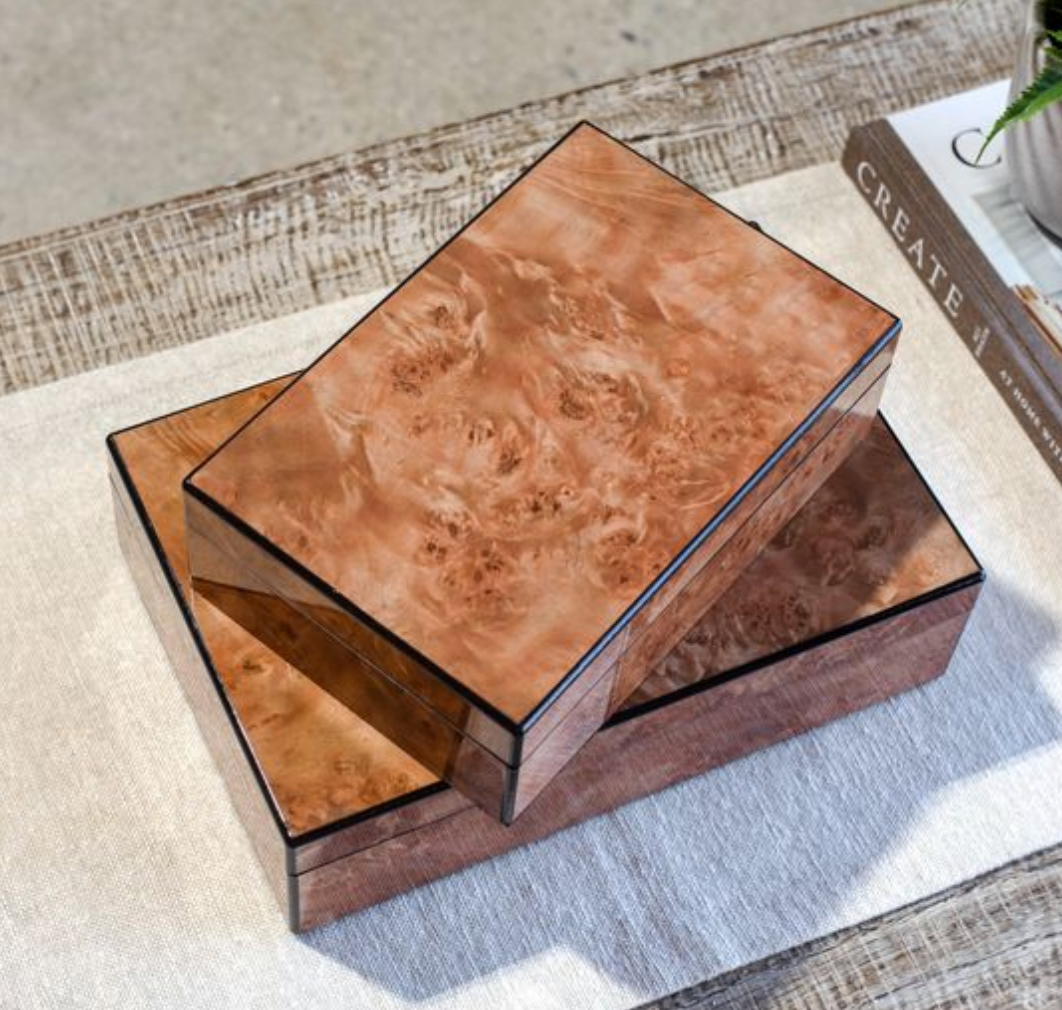 Burl Wood Grain Boxes - Set of 2