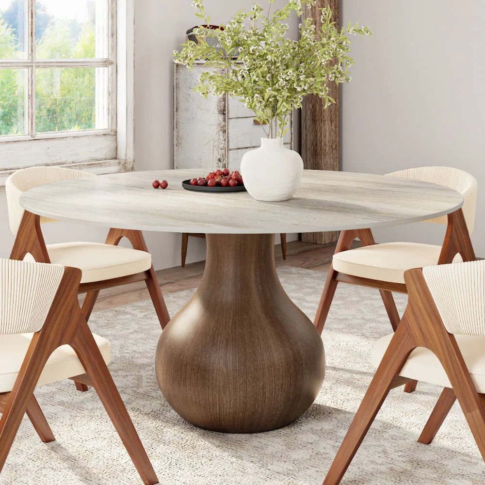 Dark Walnut Travertine Stone Dining Table For 4/6/8